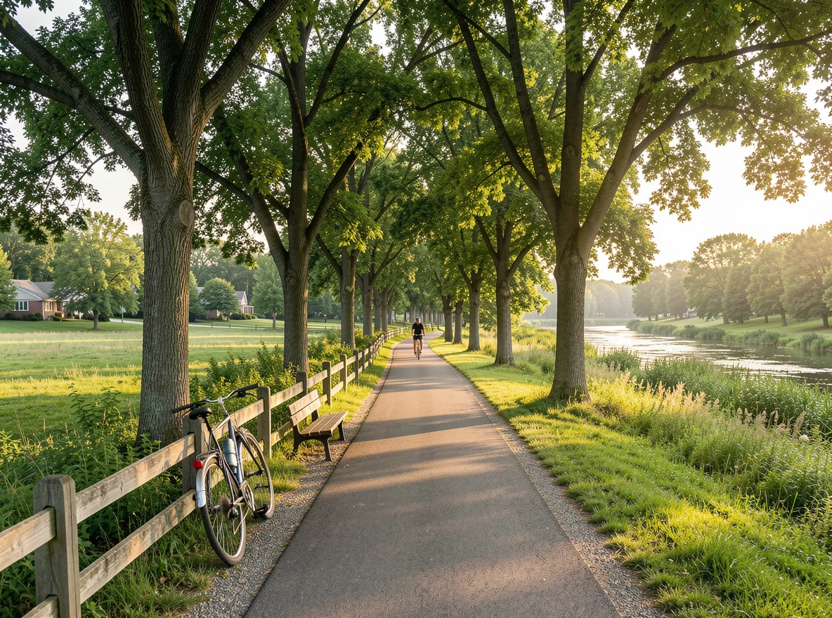 Scenic East Lake walking trail through green parkland