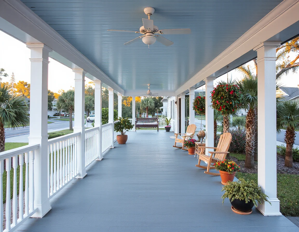Covered porch designed for coastal conditions on Sullivan's Island