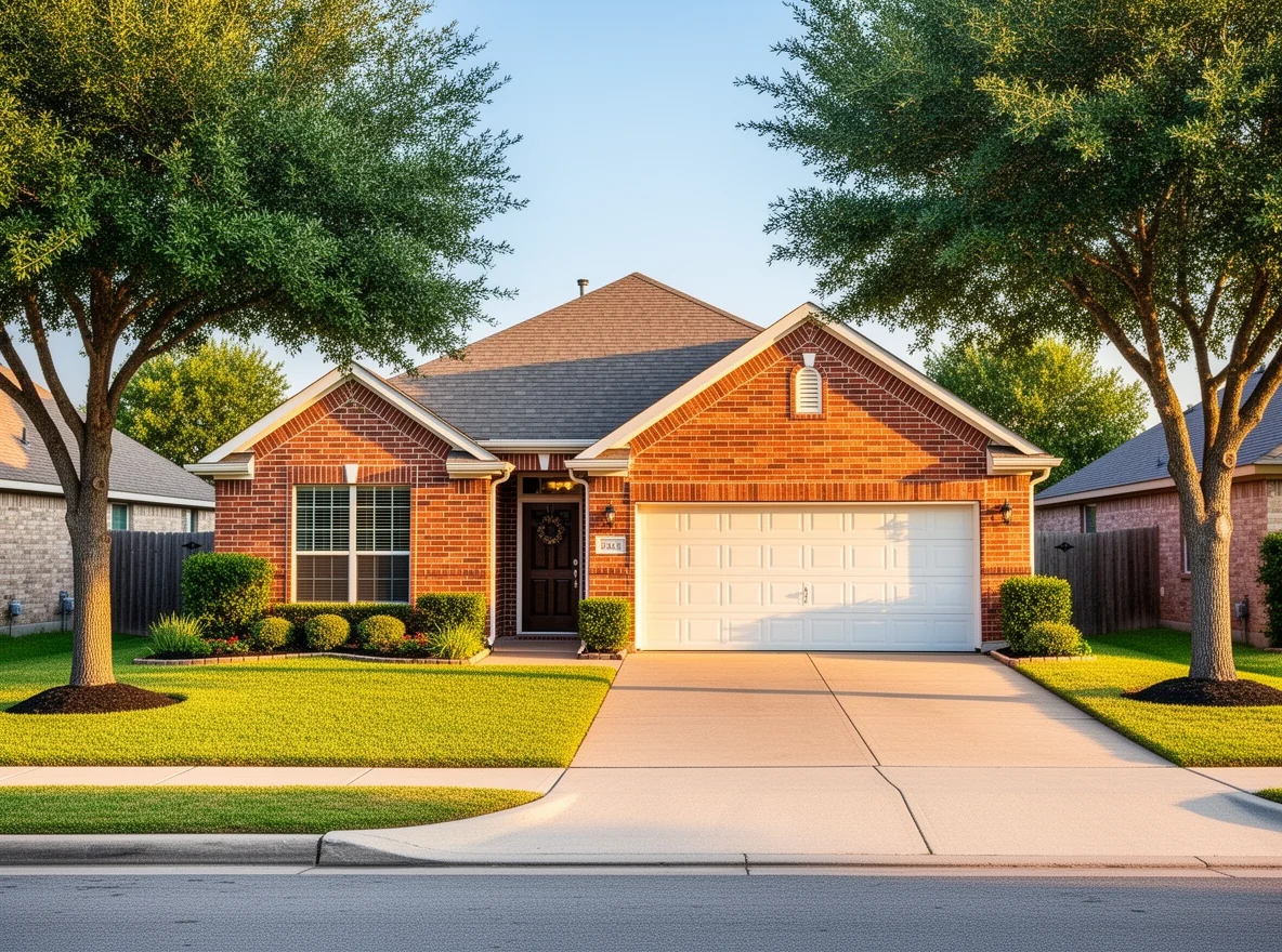 Brick home exterior on a tree-lined residential street in Dallas