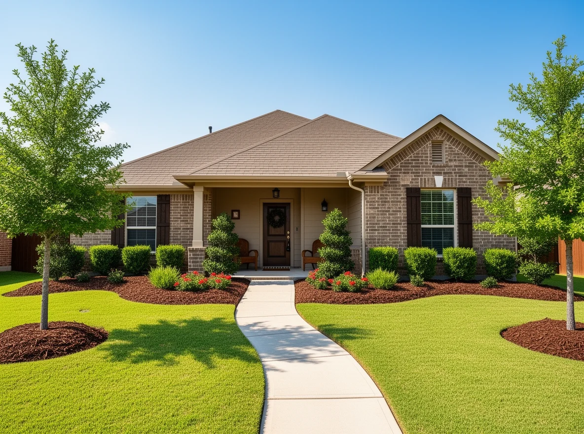 Curb appeal upgrades on a McKinney home with fresh mulch and tidy landscaping