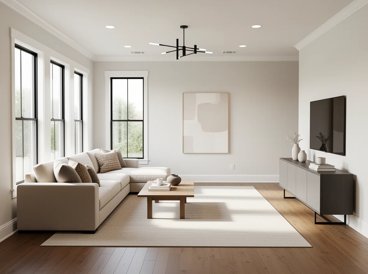 Bright staged living room interior in a Dallas home