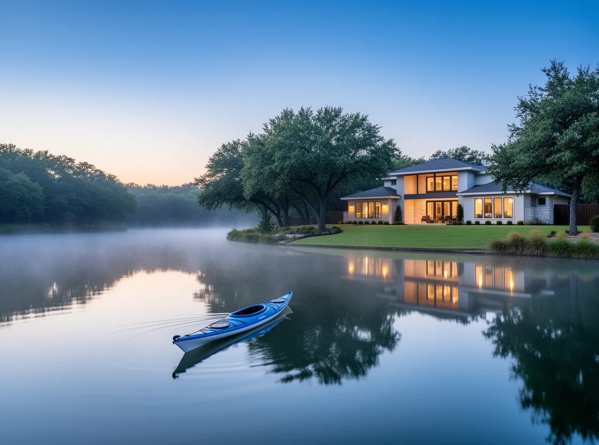 Kayak launch on a calm North Texas lake in the morning