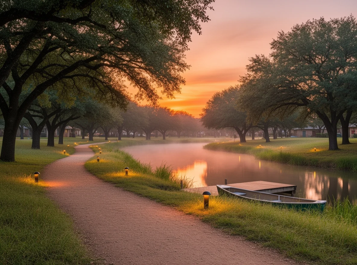 Greenbelt trail and pond in Frisco, Texas