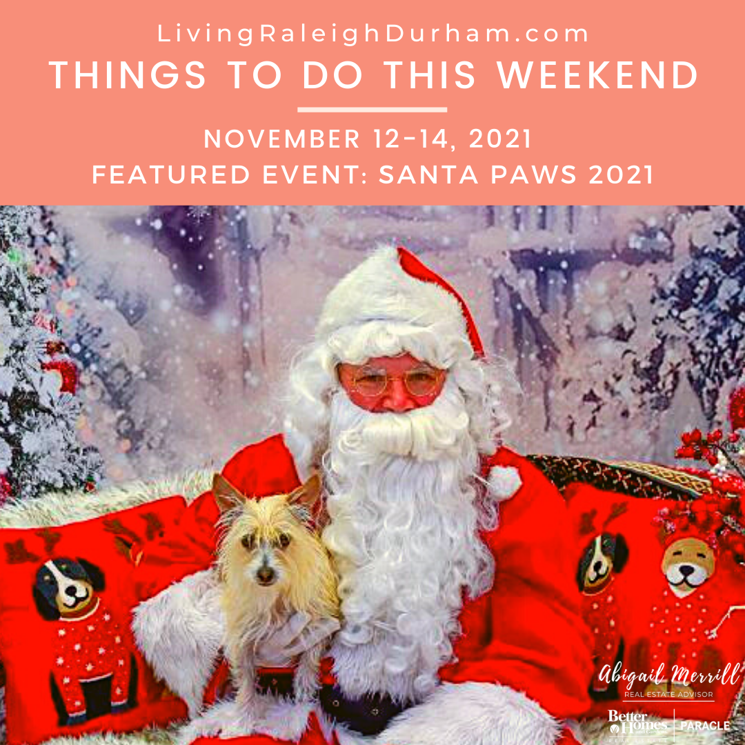 Dog on Santa's lap, Santa Paws benefiting Saving Grace Animal Rescue: Living Raleigh Durham November 12-14 Featured Event