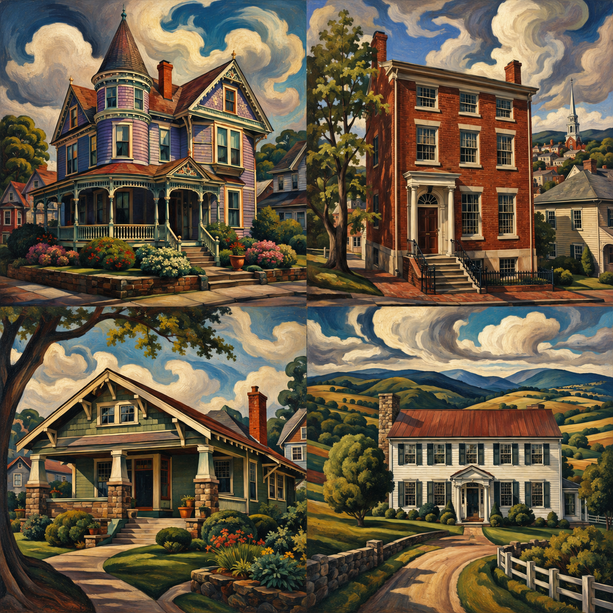 home styles staunton illustration of four homes in a 2x2 grid.