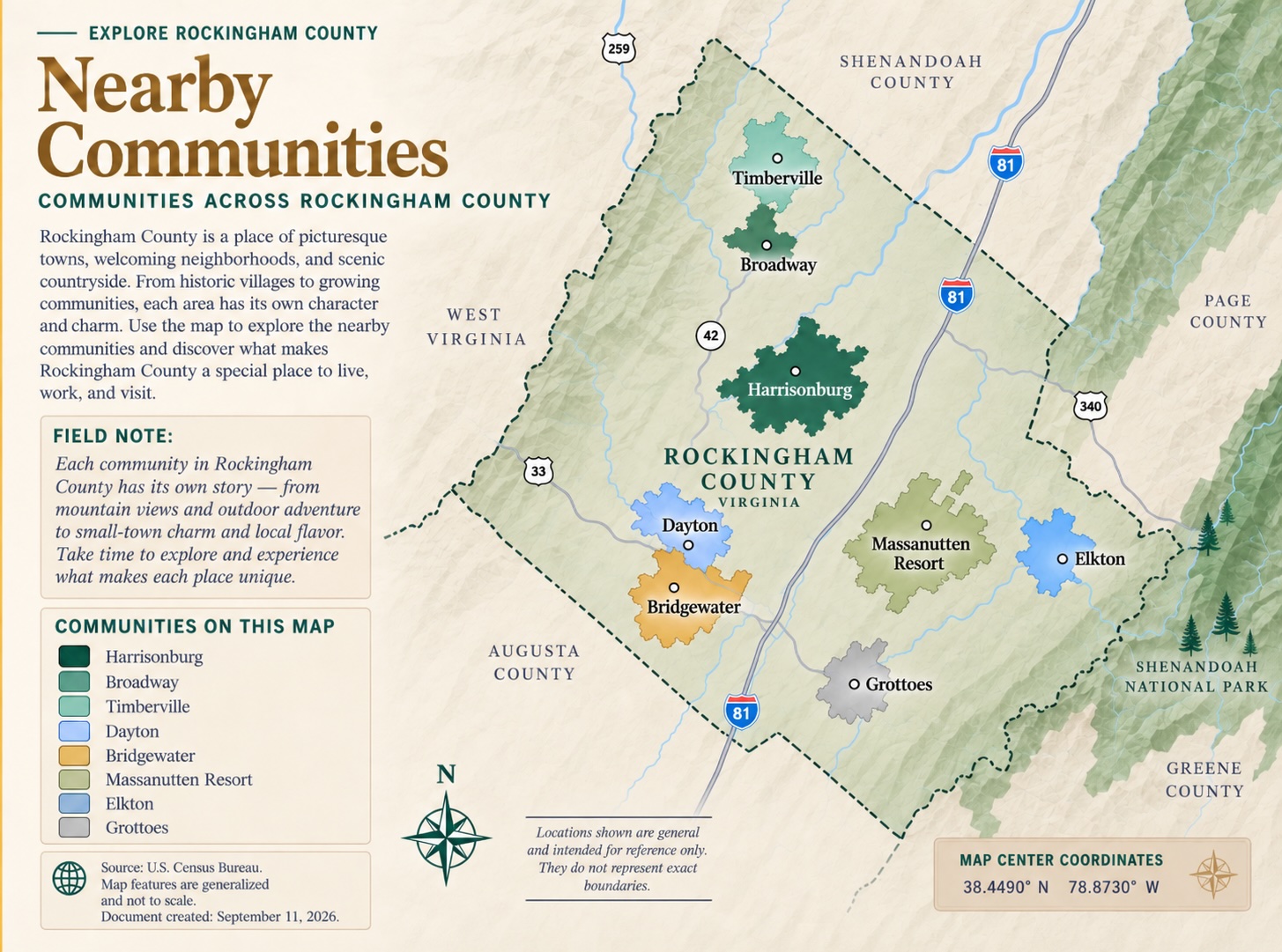 Rockingham County and nearby communities orientation map