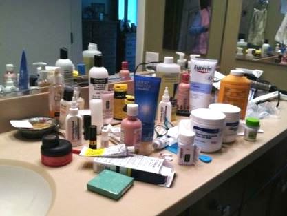 Cluttered Bathroom Counter