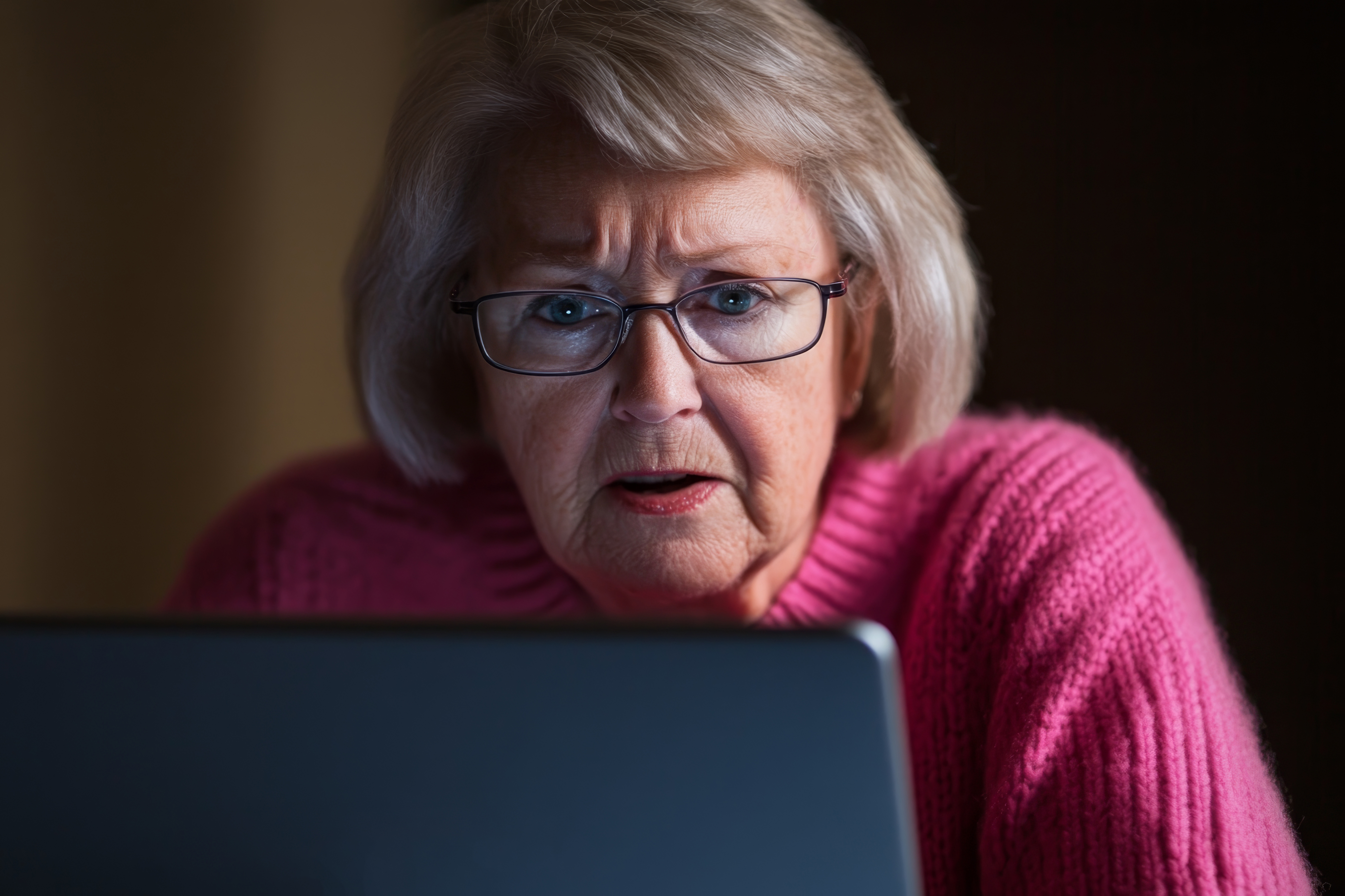 Older adult verifying a suspicious computer or banking message