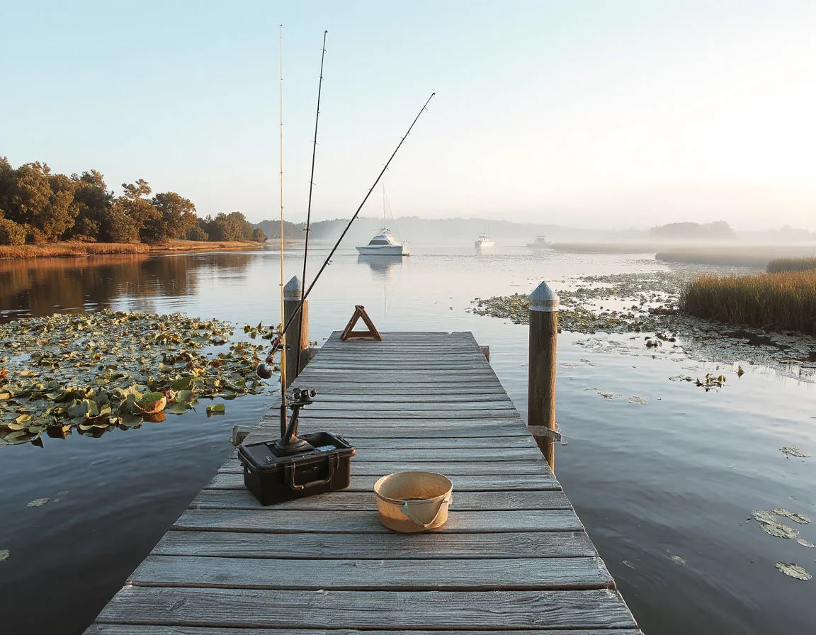 Fishing dock on the coastal bay in Aransas Pass