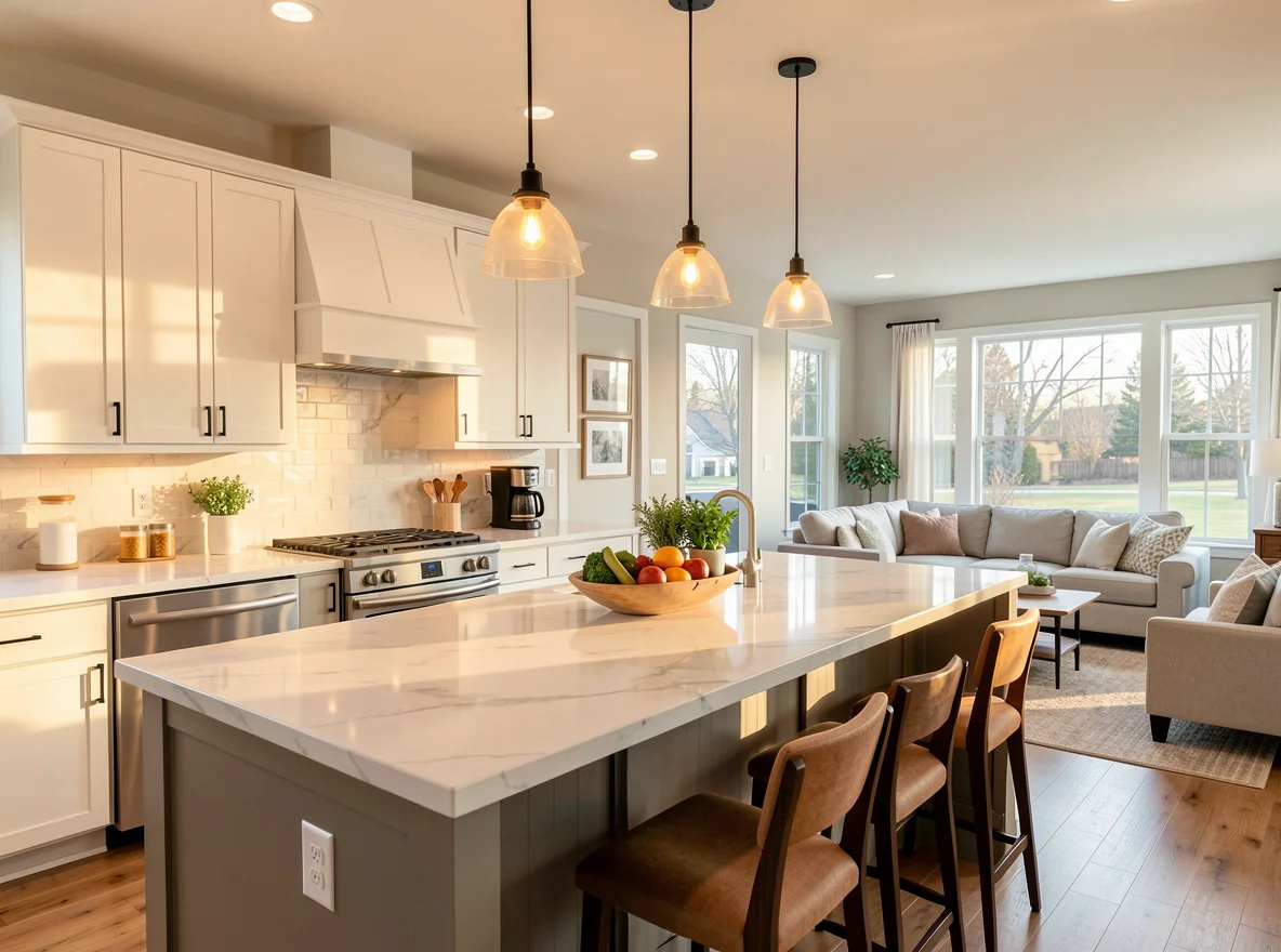 Open kitchen and living layout in a DeWitt home