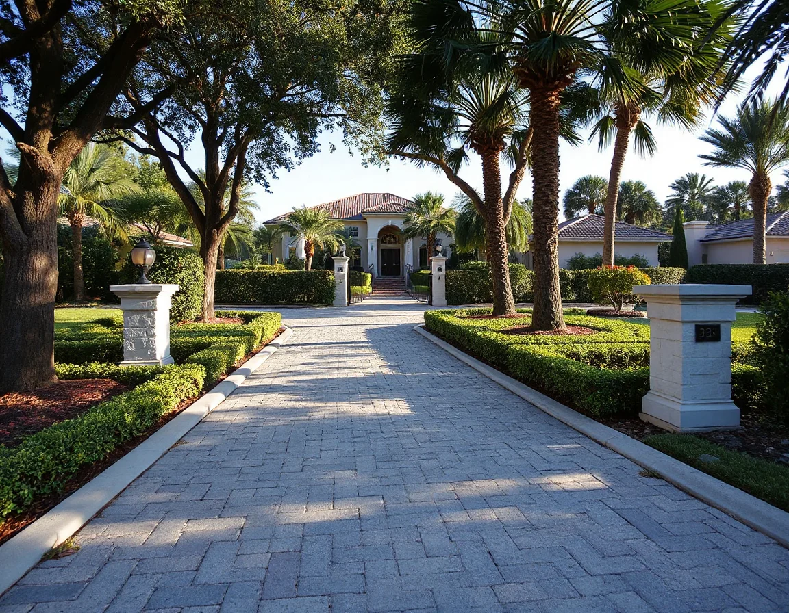 Naples home driveway with drainage-friendly landscaping