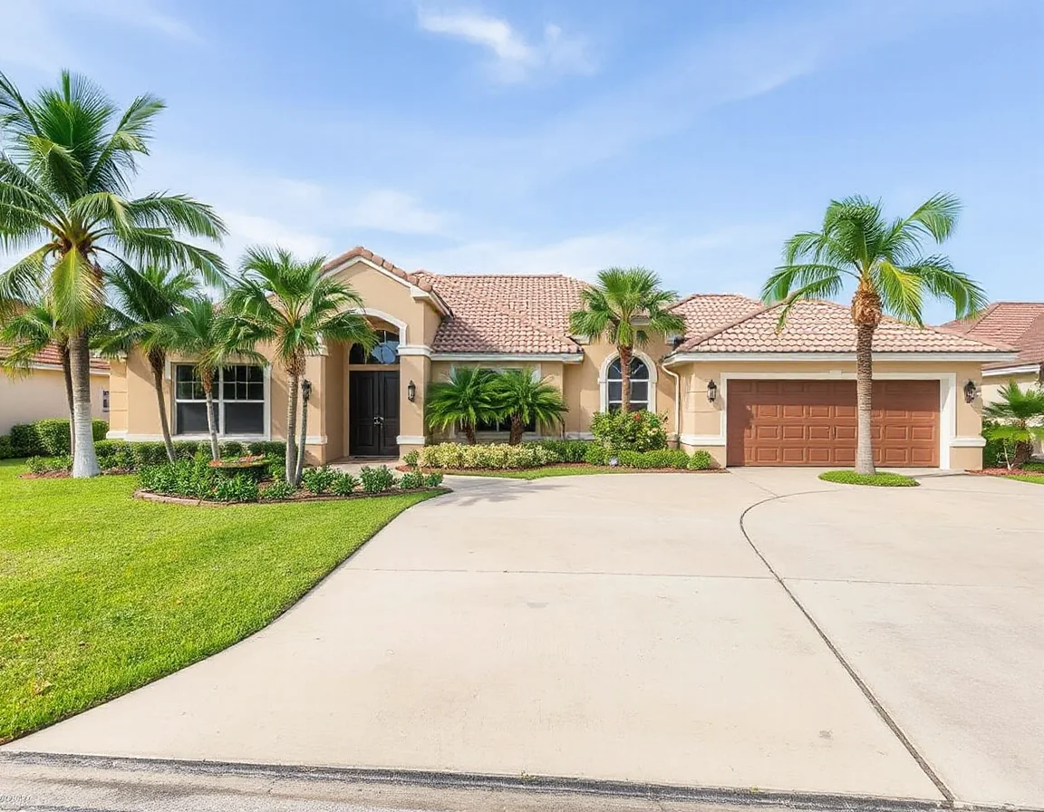 Florida home exterior with tropical landscaping