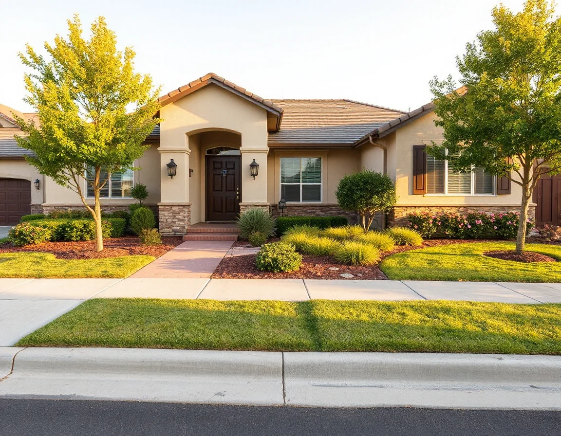 Prepared front exterior of a Tracy home with tidy landscaping