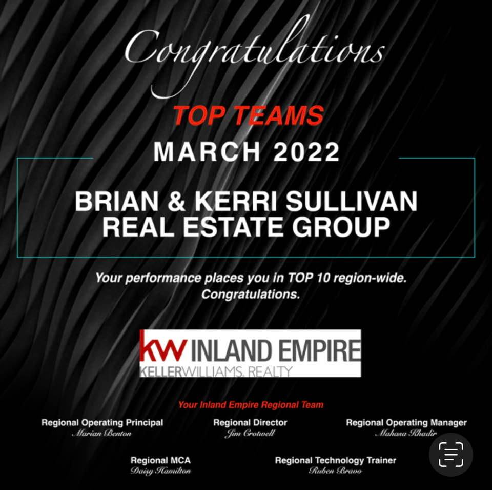We are grateful and proud to one of the Top Ten Teams in the entire SoCal Inland Empire region of 20 market centers!