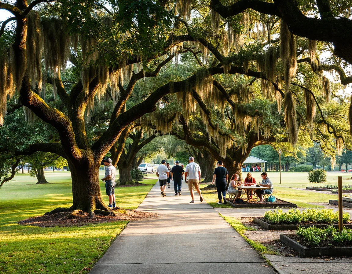 Live oak shaded park path in coastal Georgia