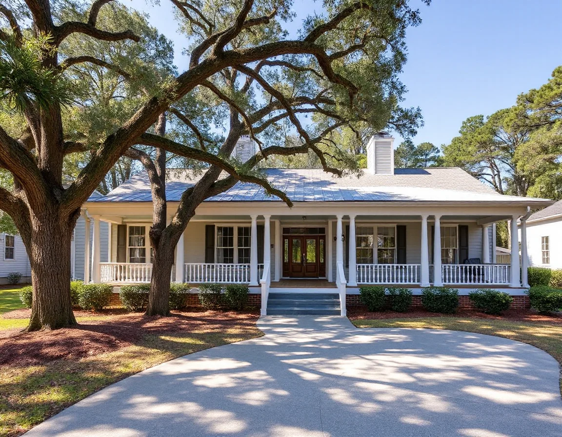 Coastal-style home with porch and mature landscaping in McIntosh County