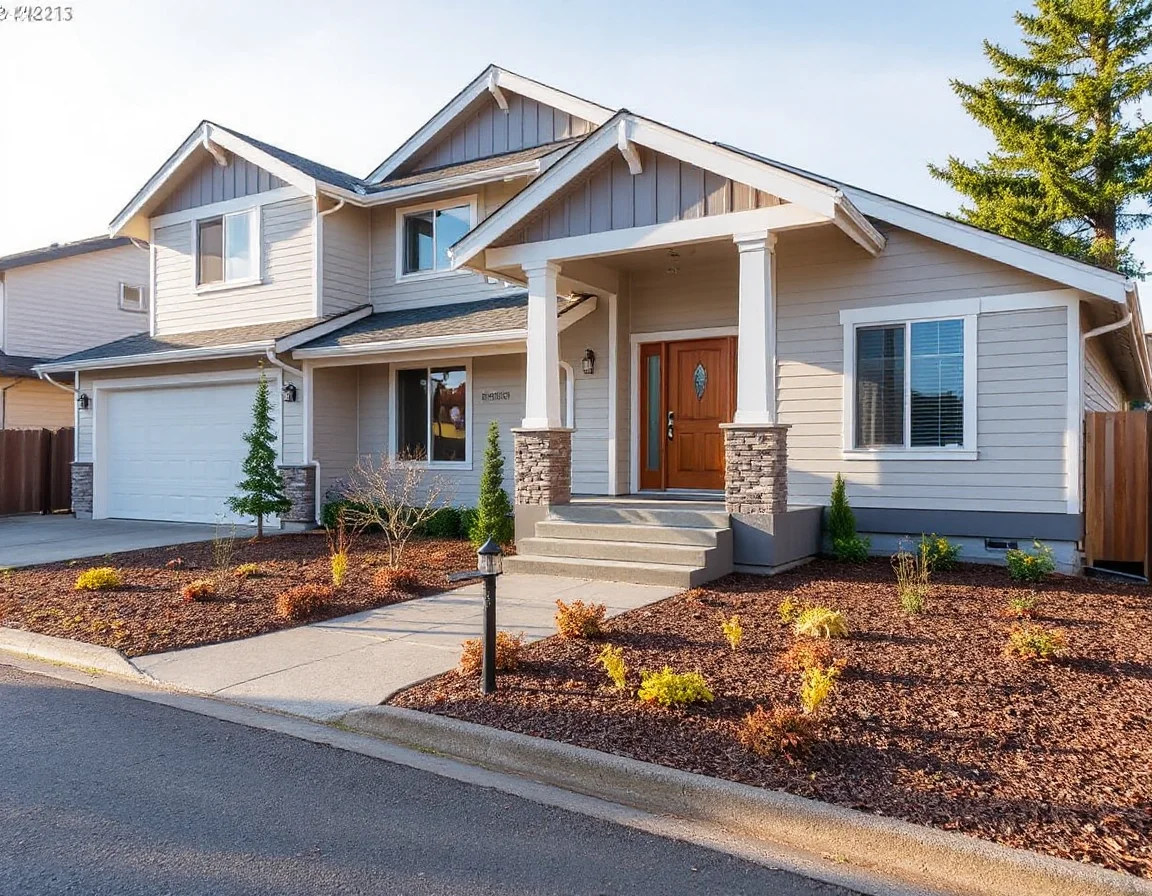 Contemporary Hillsboro home with landscaped entry