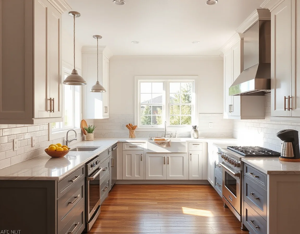 Updated kitchen with painted cabinets and quartz counters