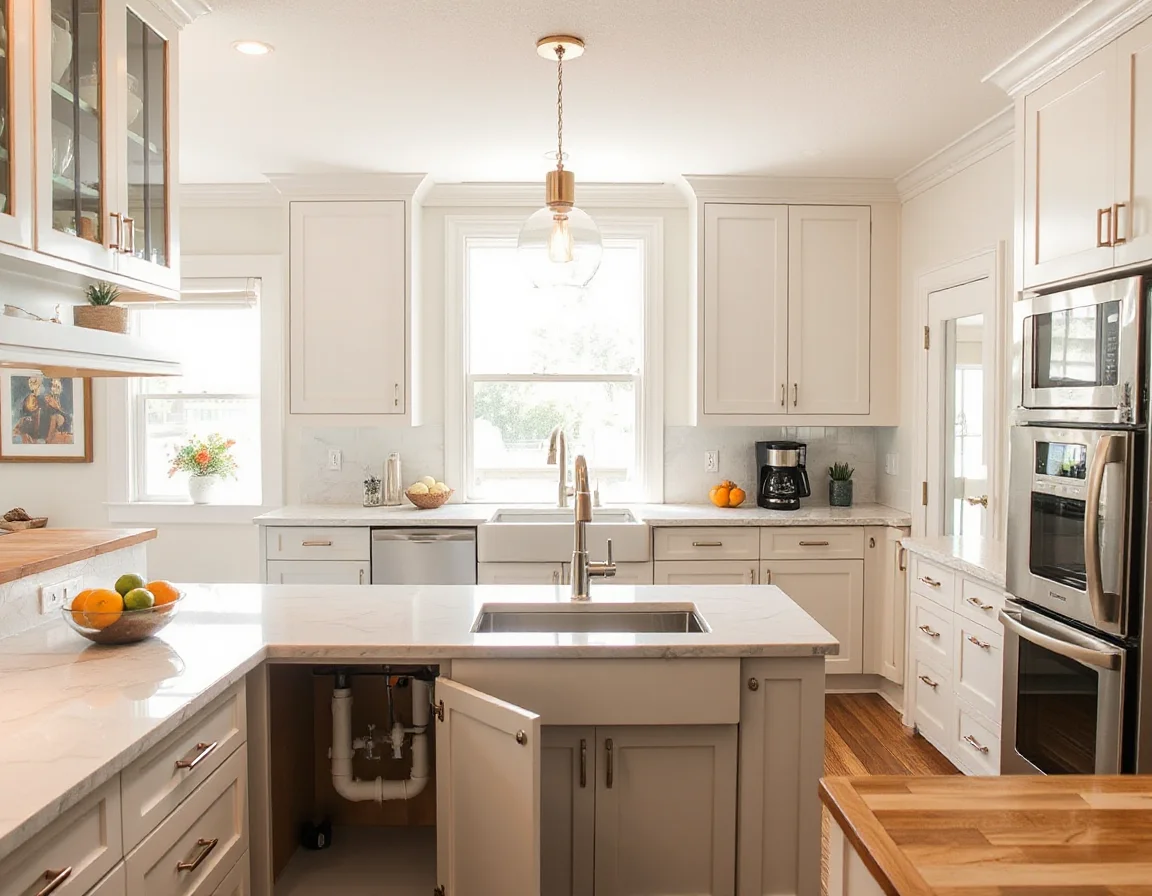 Kitchen plumbing area prepared for a home inspection