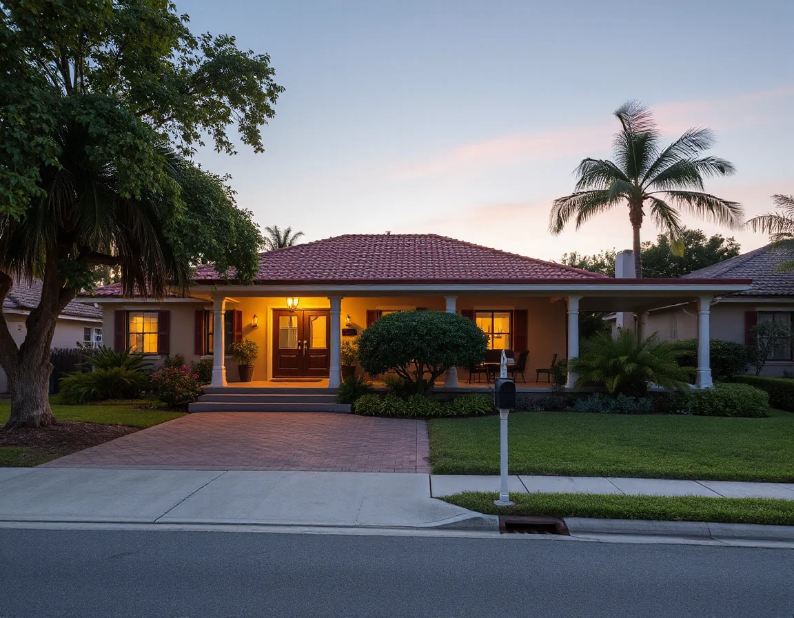 Home exterior with landscaped outdoor living space