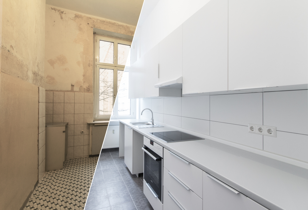 Before and after photo of a Renovated Kitchen