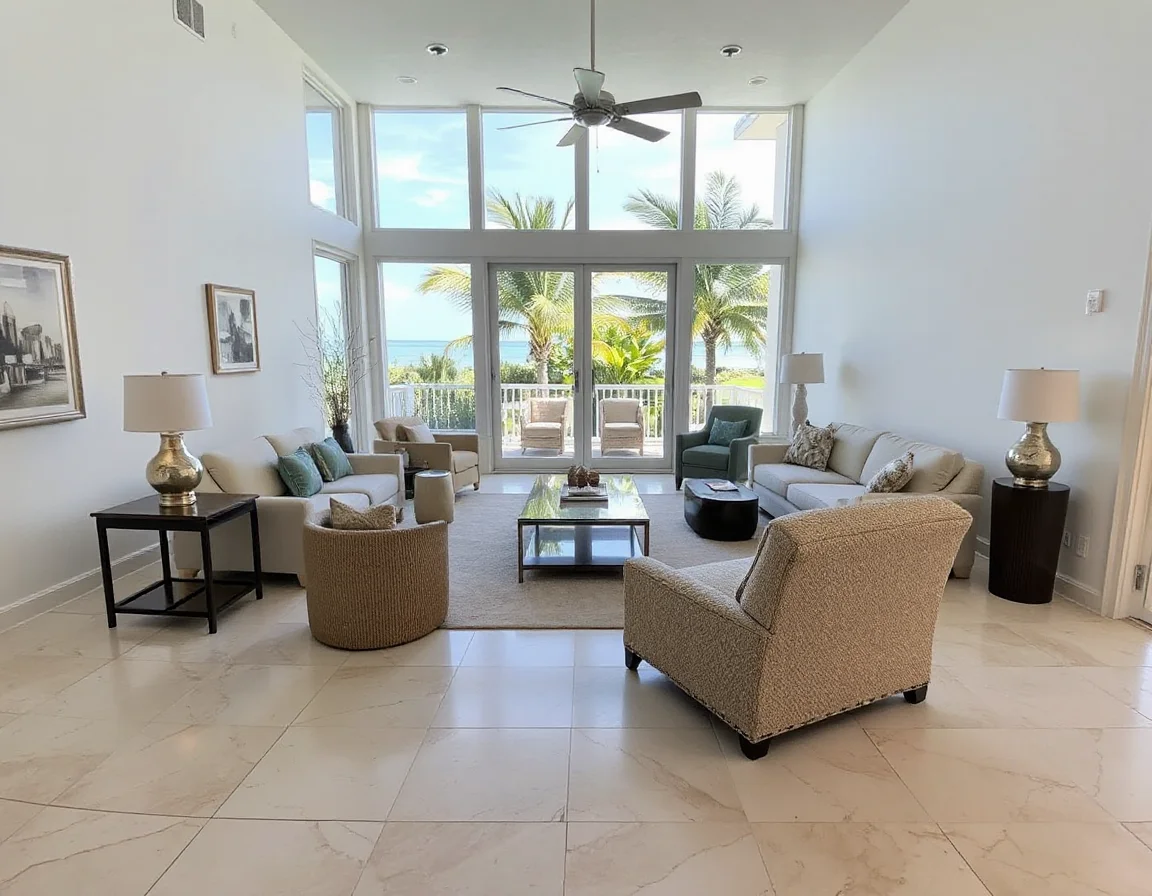 Bright coastal condominium living room in Key Largo