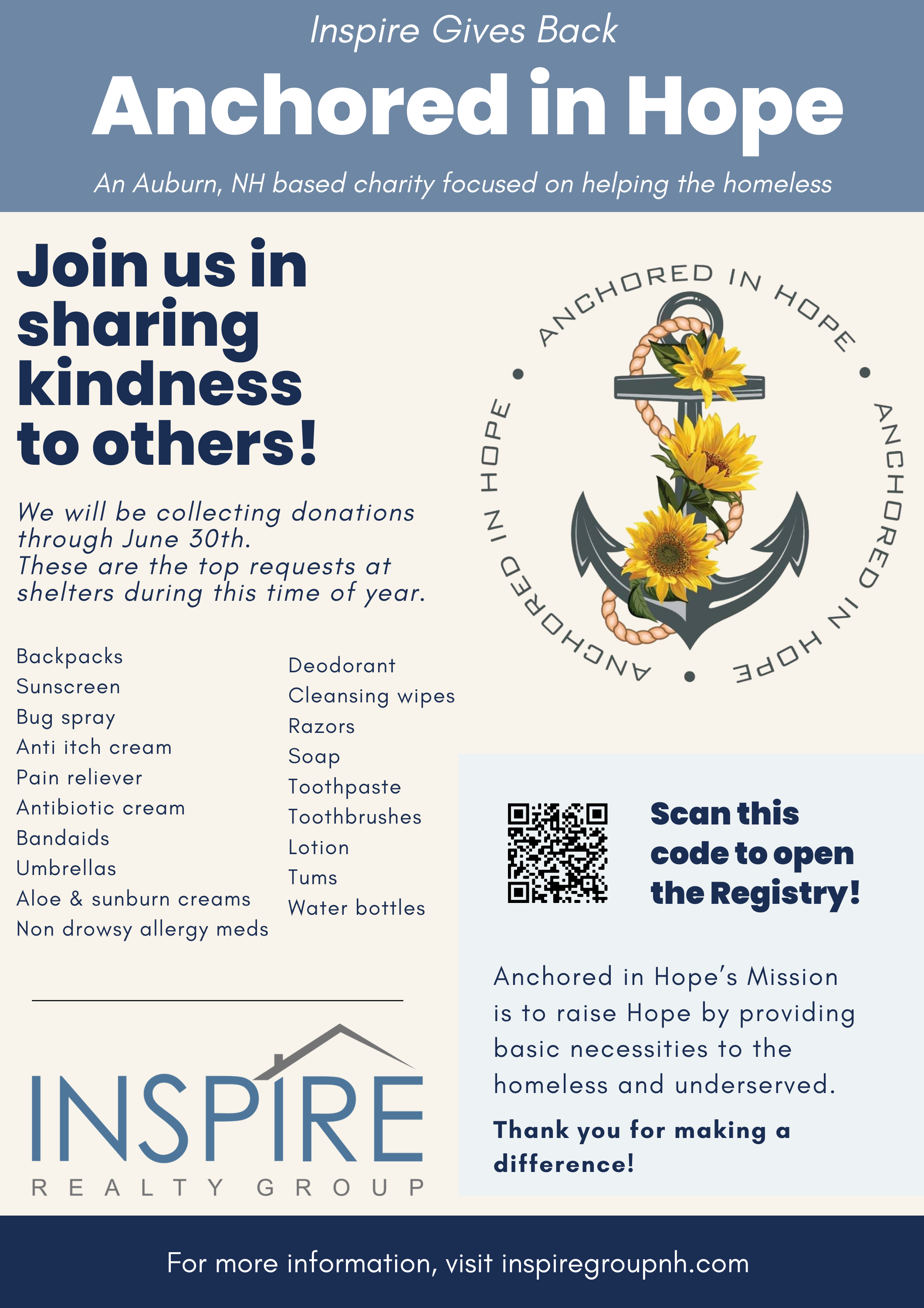 Inspire Gives Back to Anchored In Hope