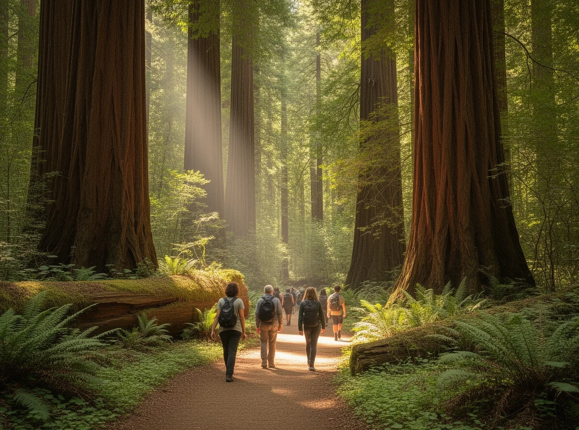 Hiking on a redwood forest trail near Crescent City