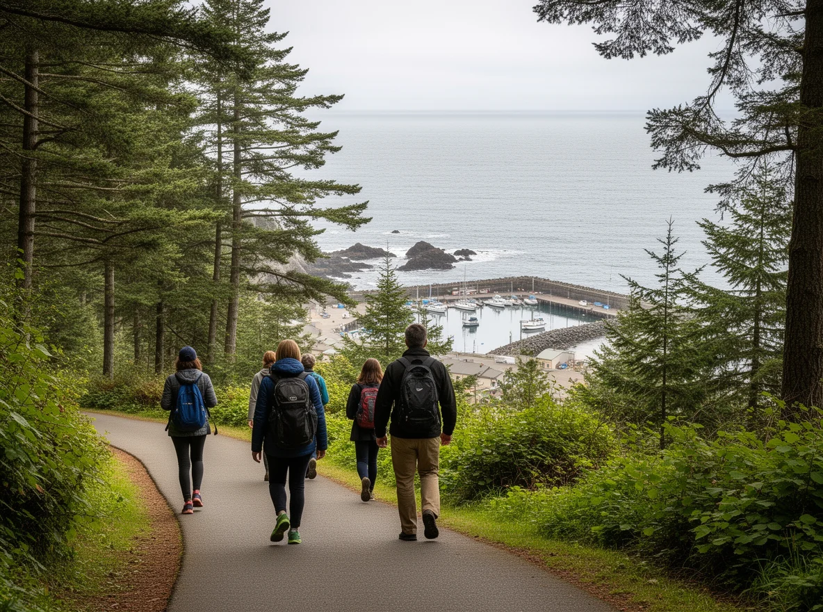 Harbor-area walking path on the Southern Oregon coast
