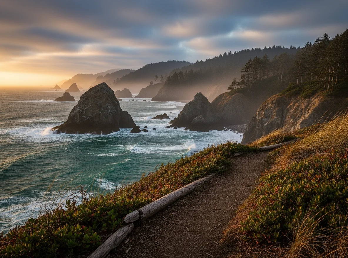 Rocky coastline and sea stacks near Crescent City