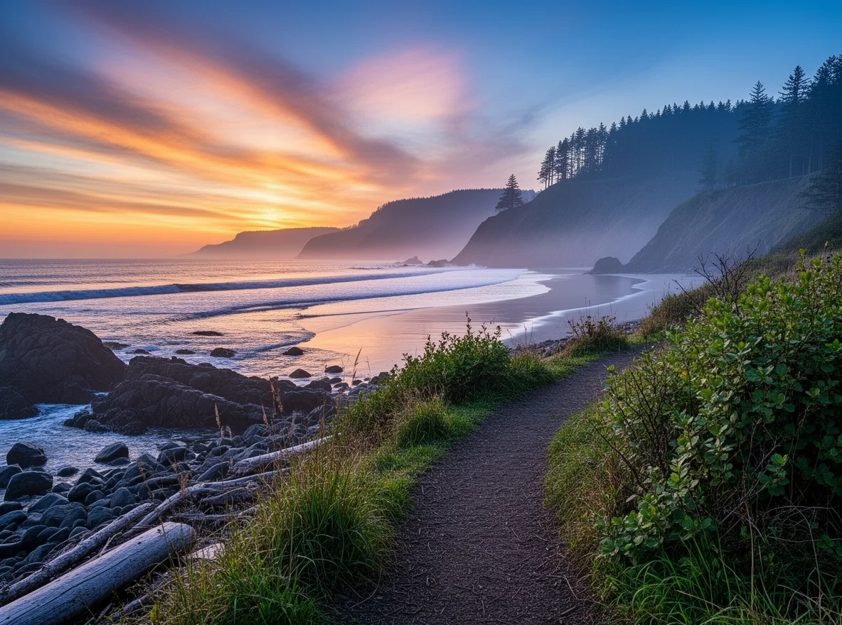 Rogue River and Pacific shoreline near Gold Beach, Oregon