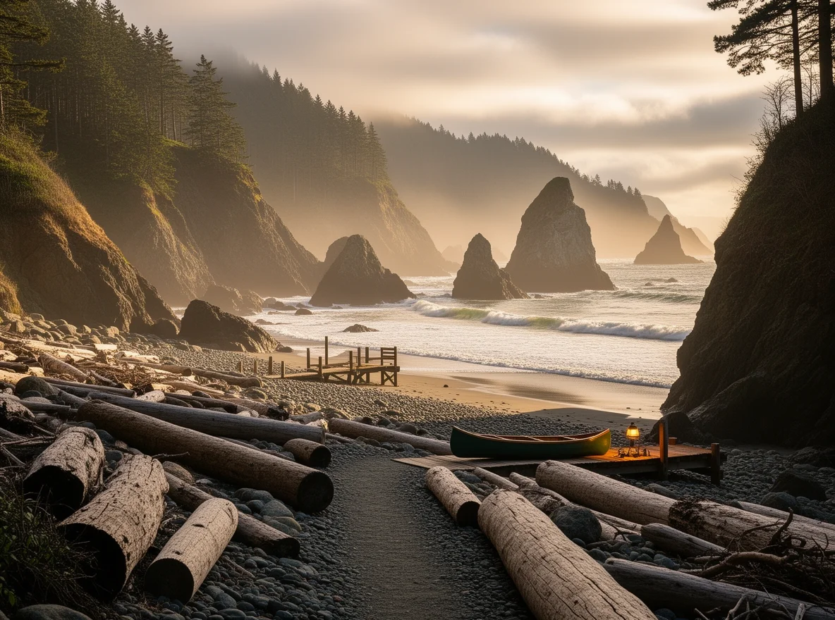 Rocky Oregon coastline near Harbor