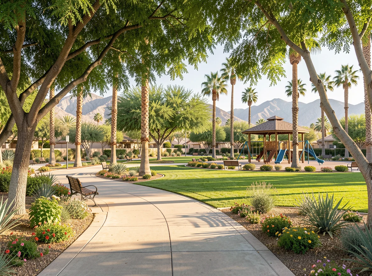 Desert neighborhood park scene representing Coachella Valley lifestyle