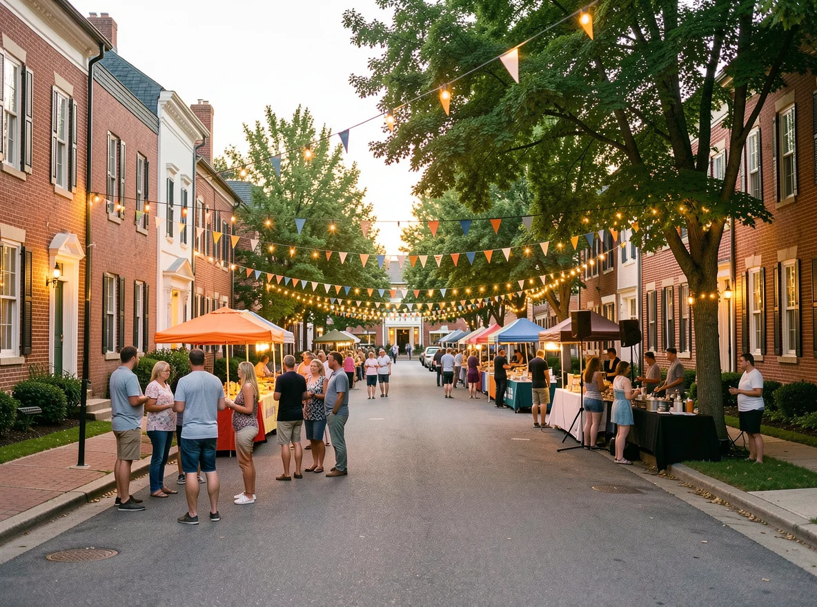 Historic village center atmosphere in Ellicott City