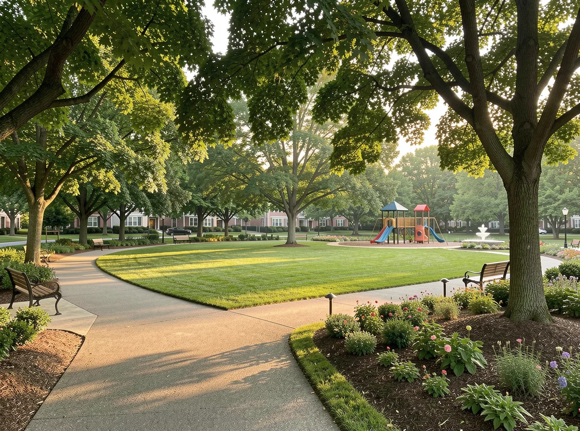 Neighborhood green space representing everyday suburban lifestyle in Towson and Lutherville