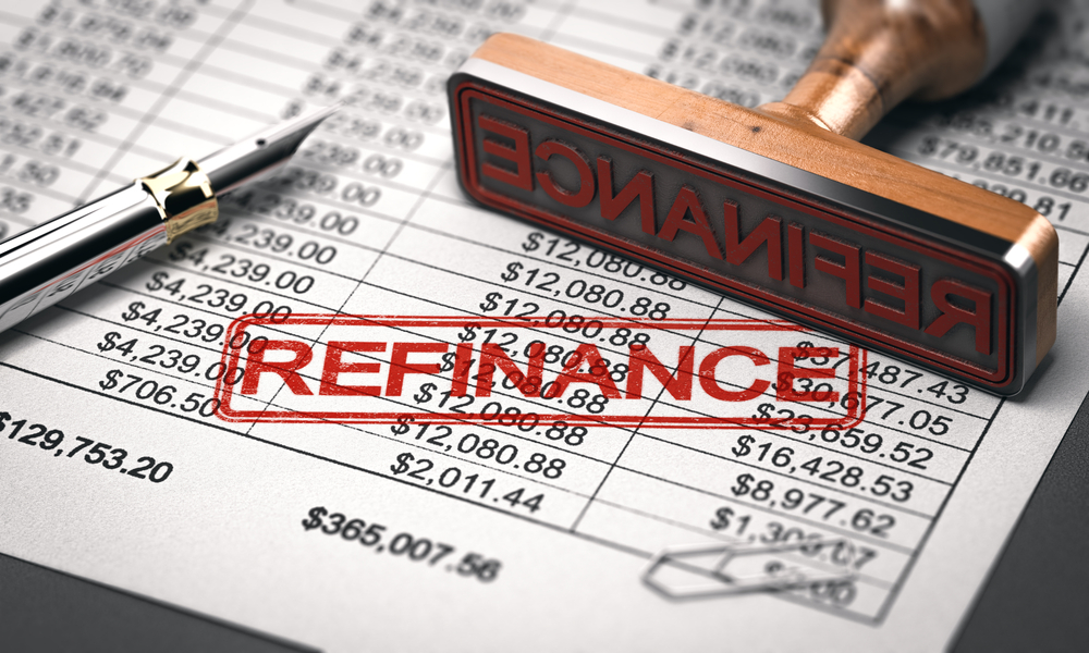 spreadsheet stamped with refinance stamp