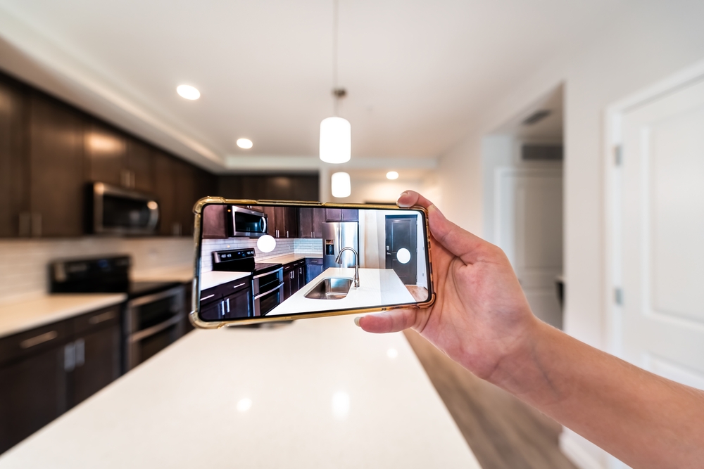 a captured image of a kitchen using a smartphone
