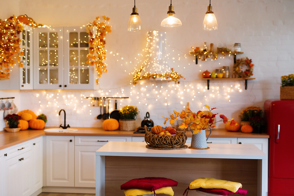 Home interior with thanksgiving decorations