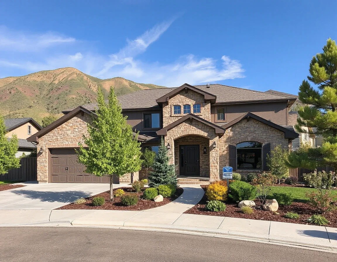 Landscaped home exterior in Sandy, Utah