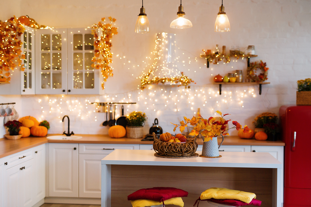 Kitchen area with Thanksgiving decorations
