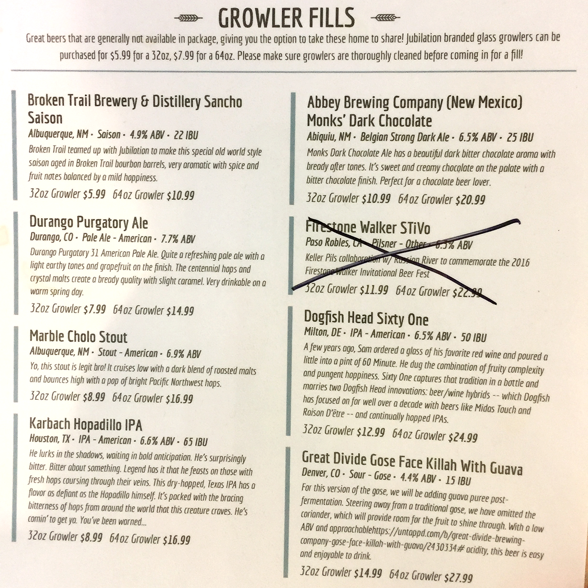 Craft Beer Menu | Albuquerque Beer