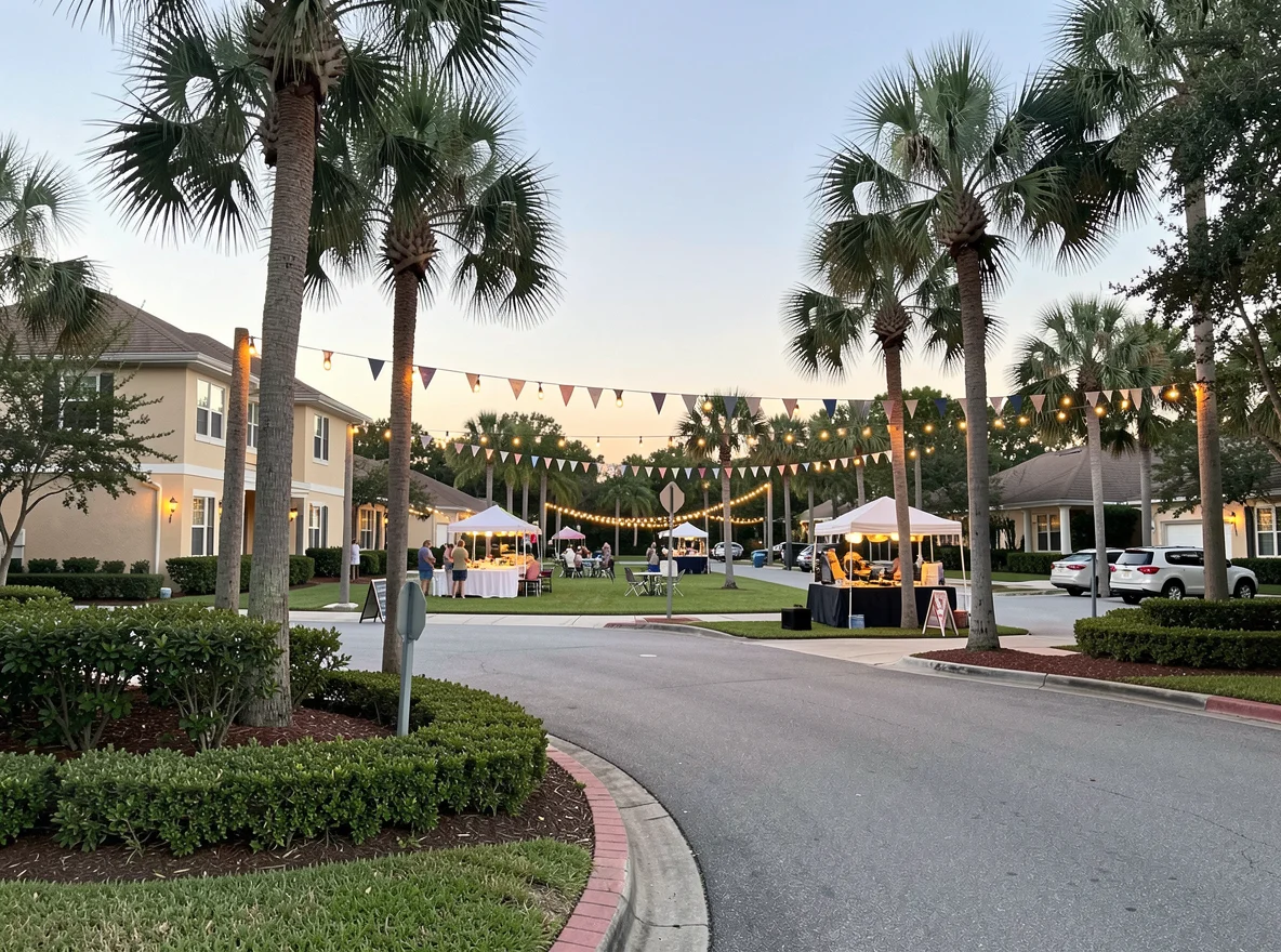 Boca Raton neighborhood entrance with palms and landscaping