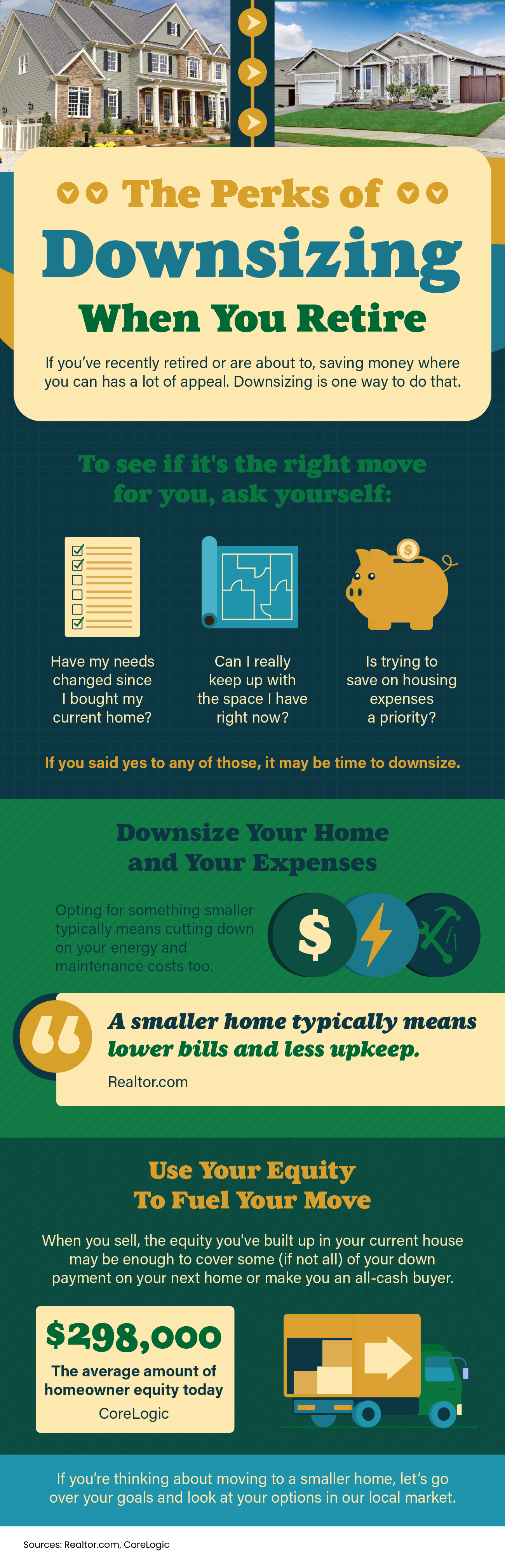 An infographic on the benefits of downsizing your home.