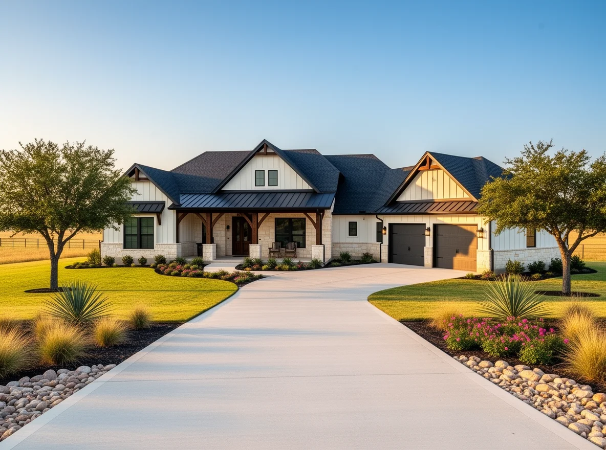 Luxury custom home exterior in a ranch-style community near Belton