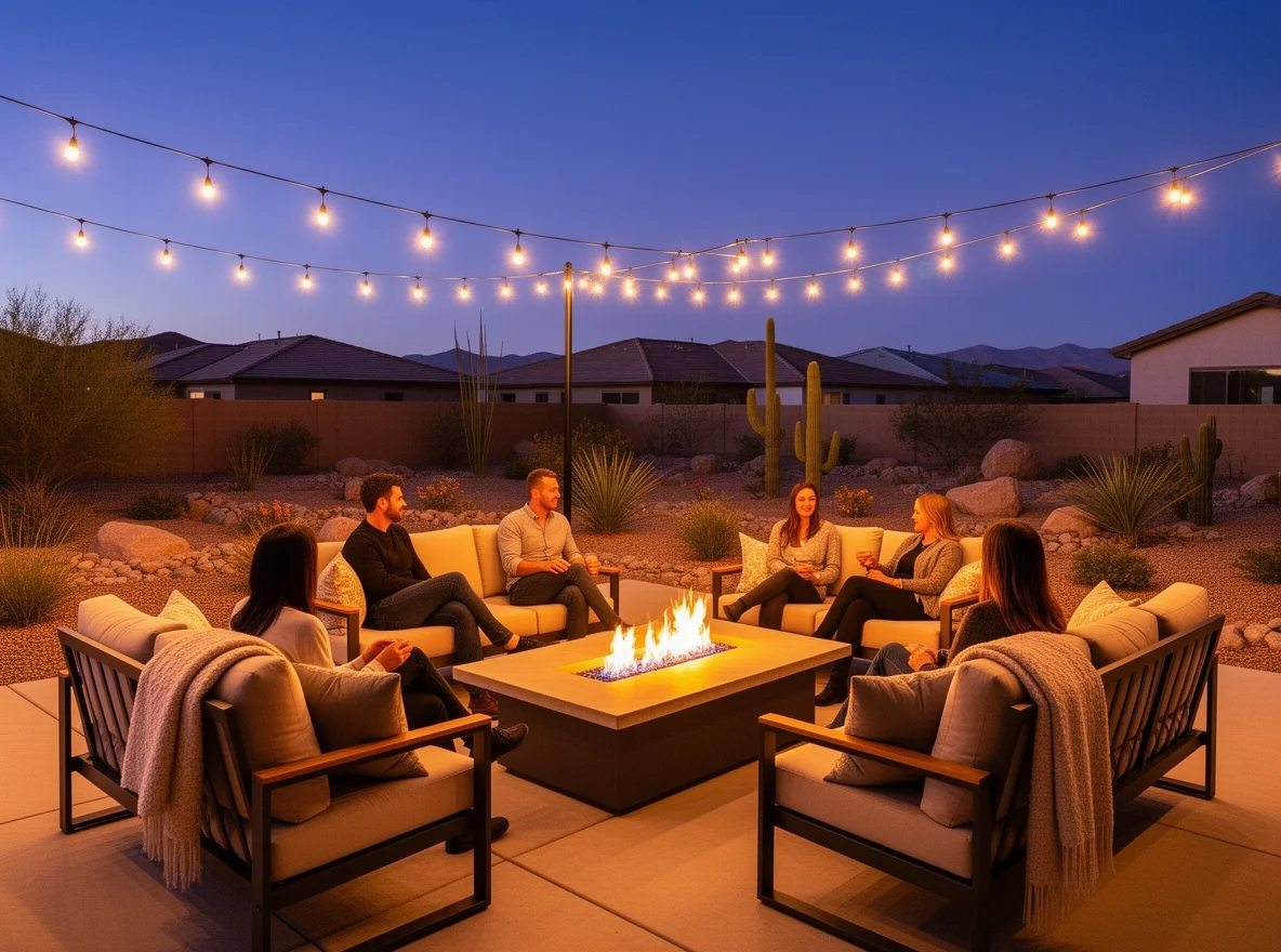 Inviting Las Vegas backyard patio staged for evening relaxation