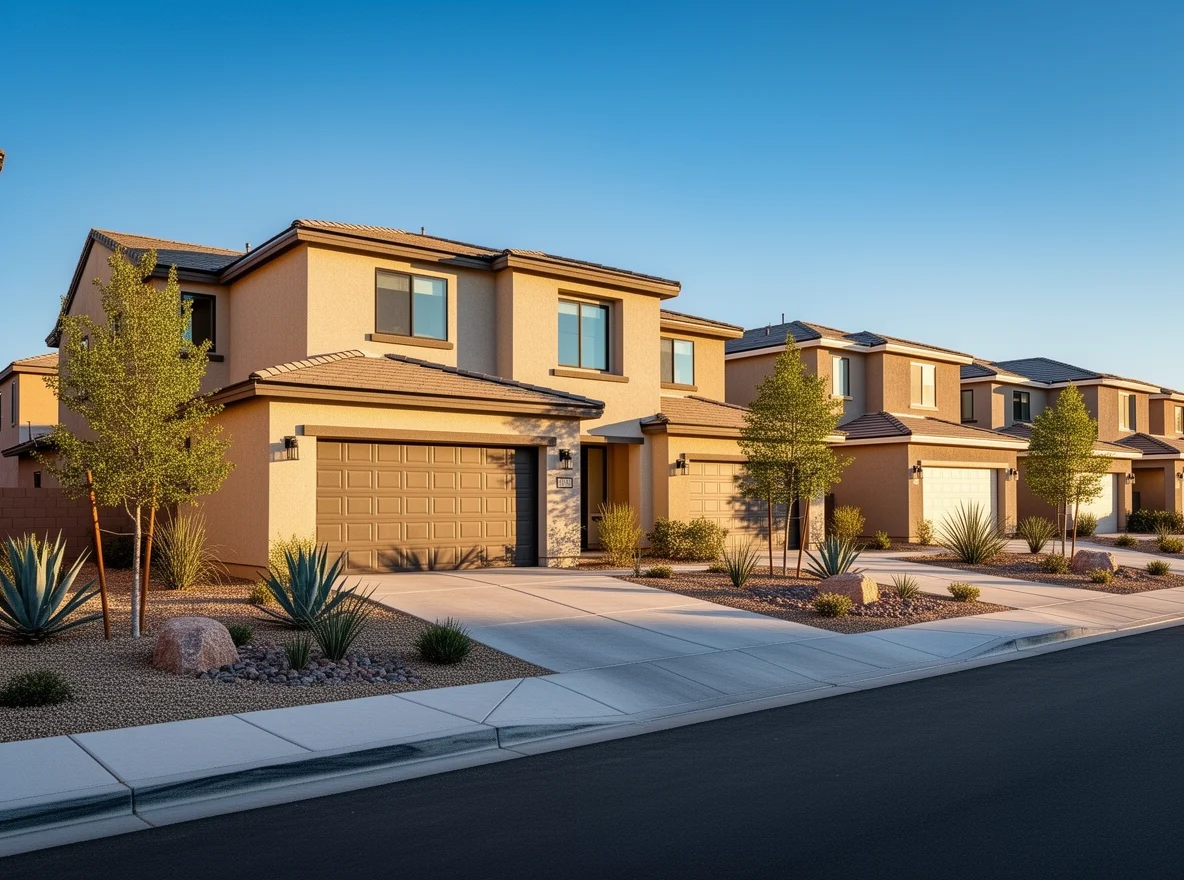 Newer single-family homes with desert landscaping in Enterprise