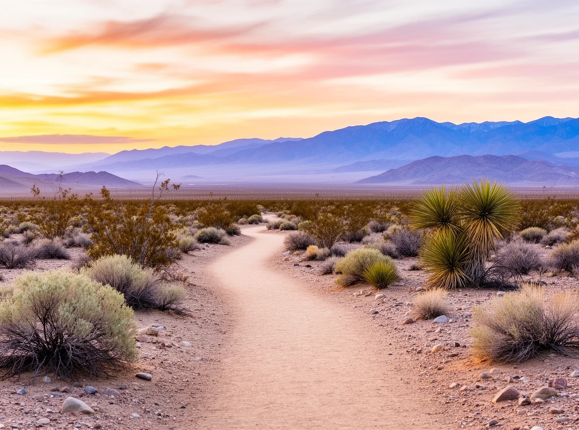 Desert trail and mountain views near Enterprise, Nevada
