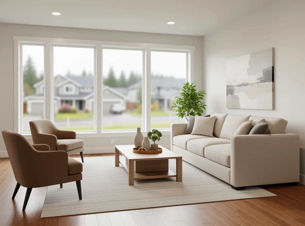Staged living room interior in a Puyallup home