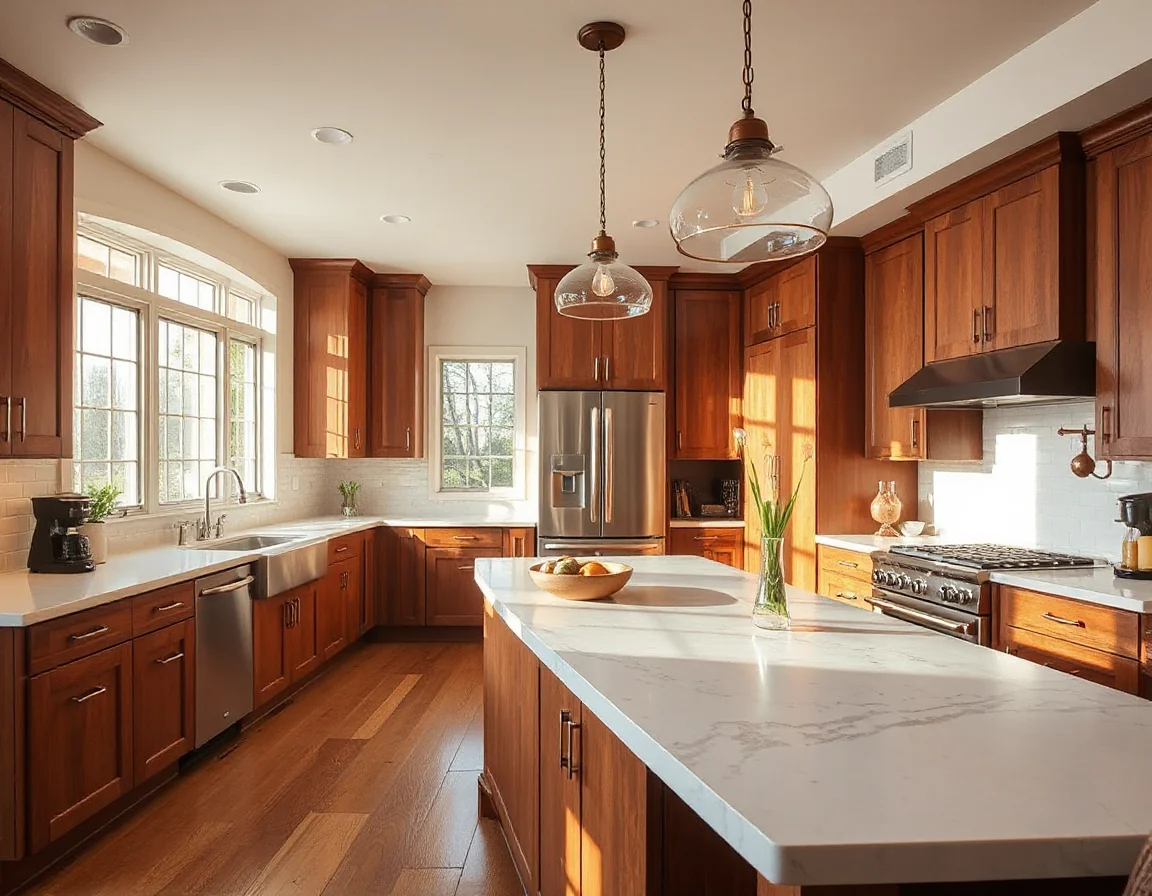 Renovated Houston kitchen with warm wood cabinetry