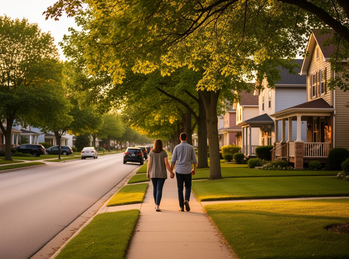 Tree-lined neighborhood street in Grand Rapids, Michigan